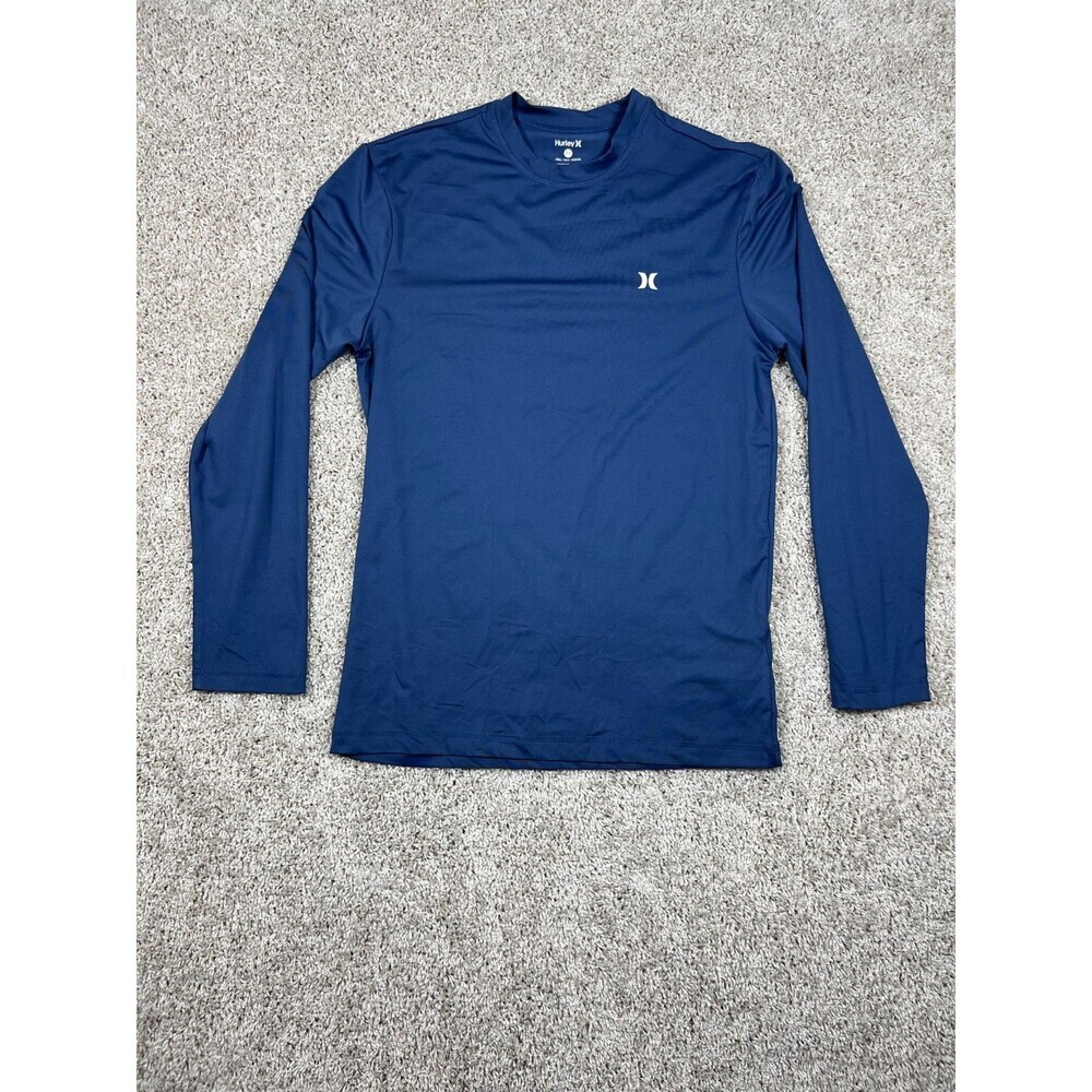 Hurley Mens Long Sleeve Shirt S Navy Blue Logo Tee 100% Cotton